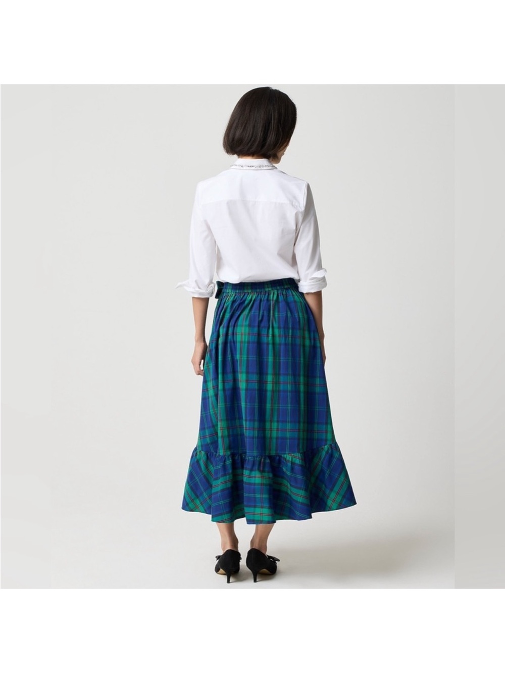 J Crew Tartan Plaid Ruffle Wrap Midi Skirt - Picture 3 of 7